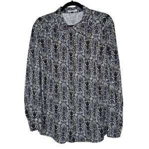 MM Lafleur 1x Baroque Damask  Button Up Blouse Top Career Office Professional